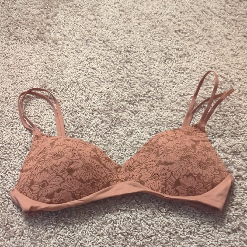 aerie Floral Lace Wireless Bra - Mauve Pink